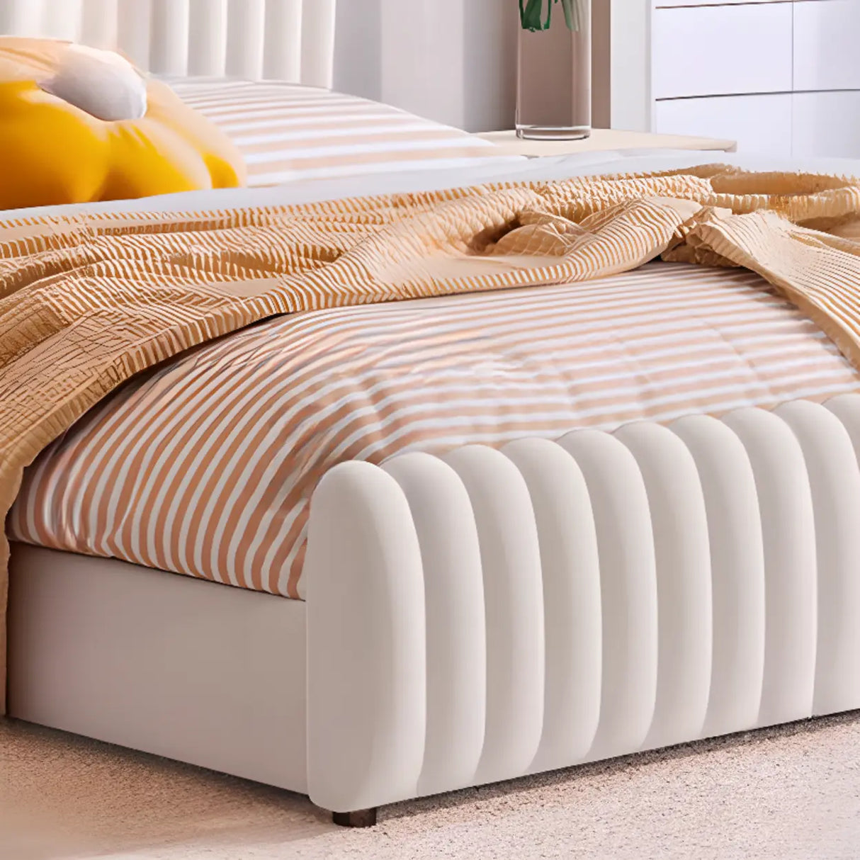 White Headboard Queen Upholstered Storage Included Bed Image - 7