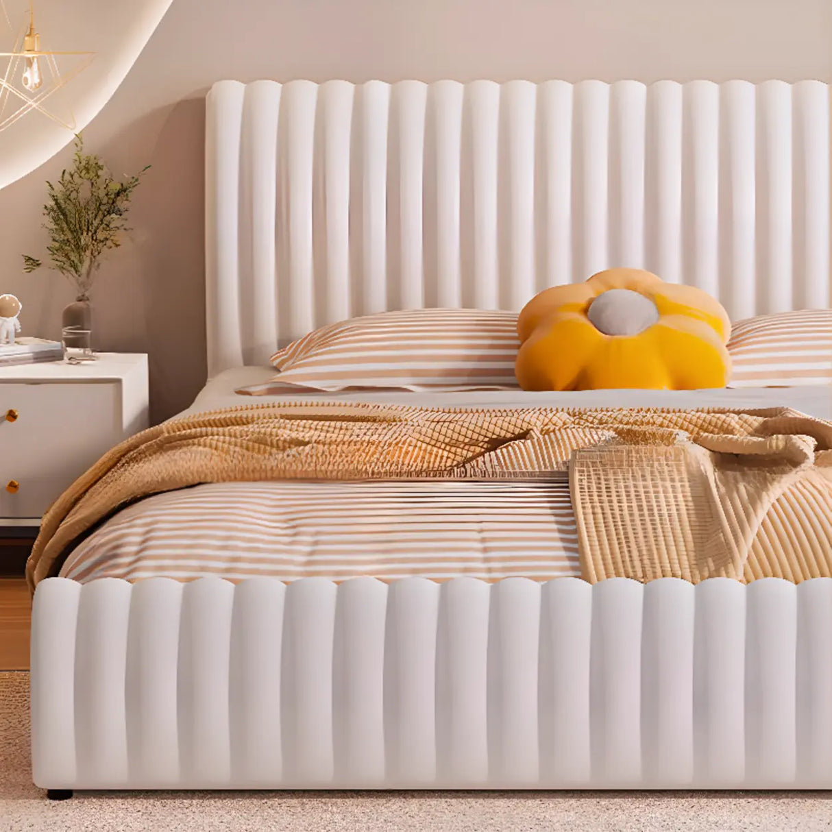 White Headboard Queen Upholstered Storage Included Bed Image - 8