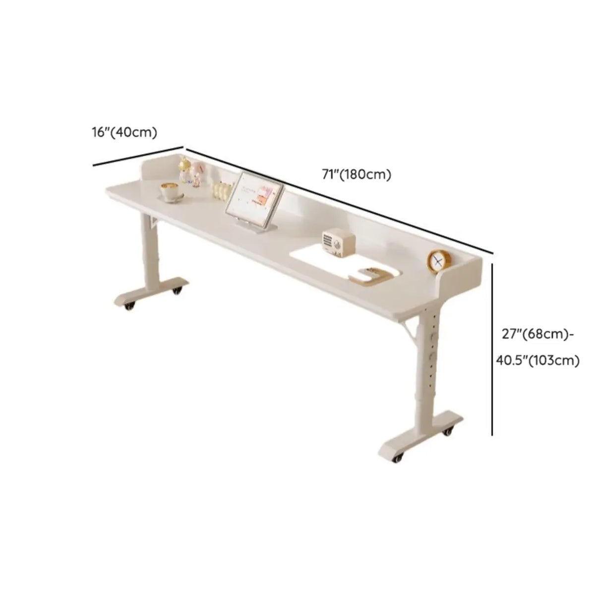 White Height-Adjustable Wood Computer Desk with Wheels Image - 12