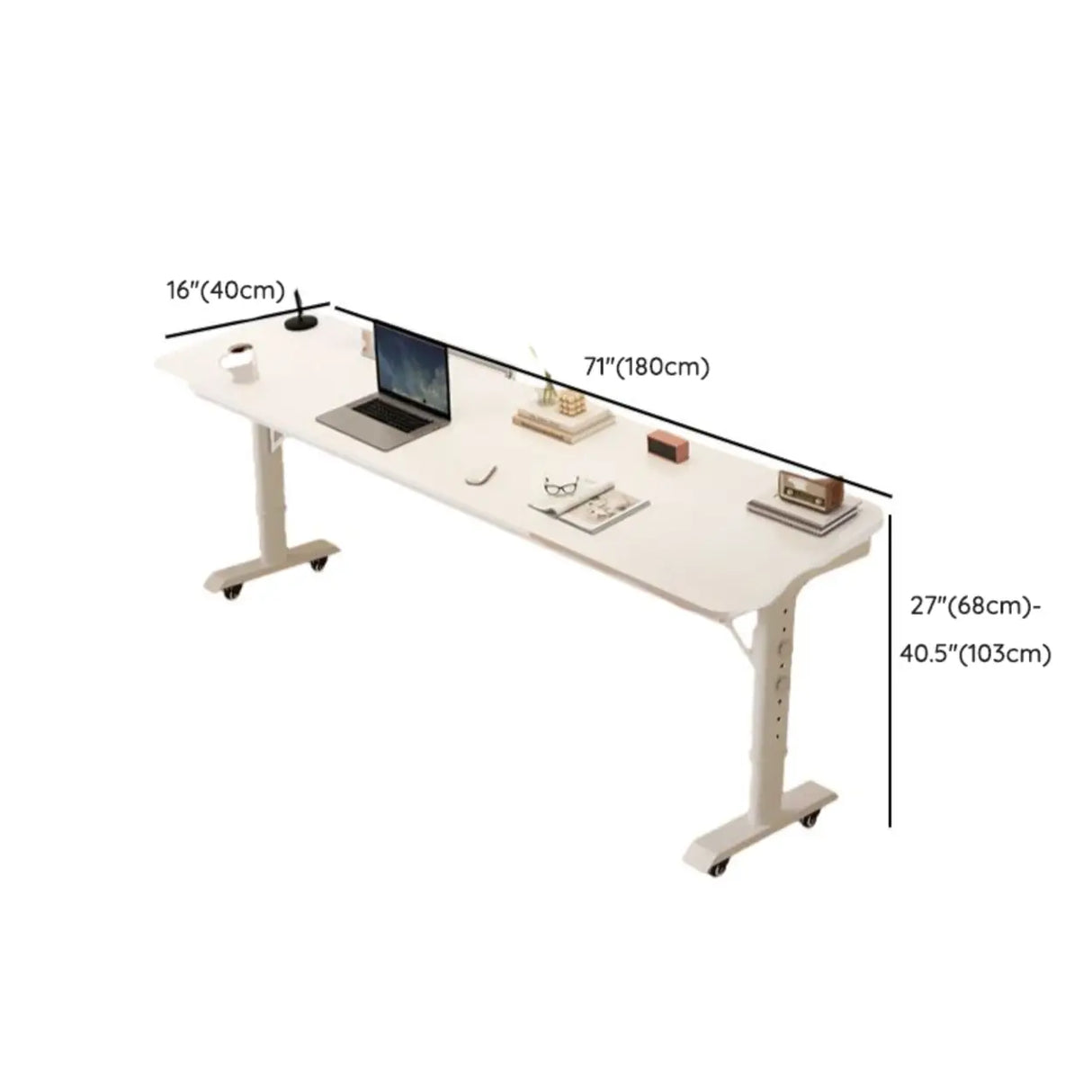 White Height-Adjustable Wood Computer Desk with Wheels Image - 26