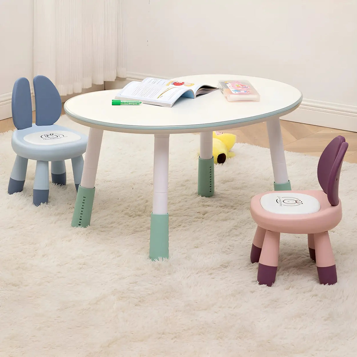 White Kidney-Shaped Toddler Learning Table Chair Set Image - 1