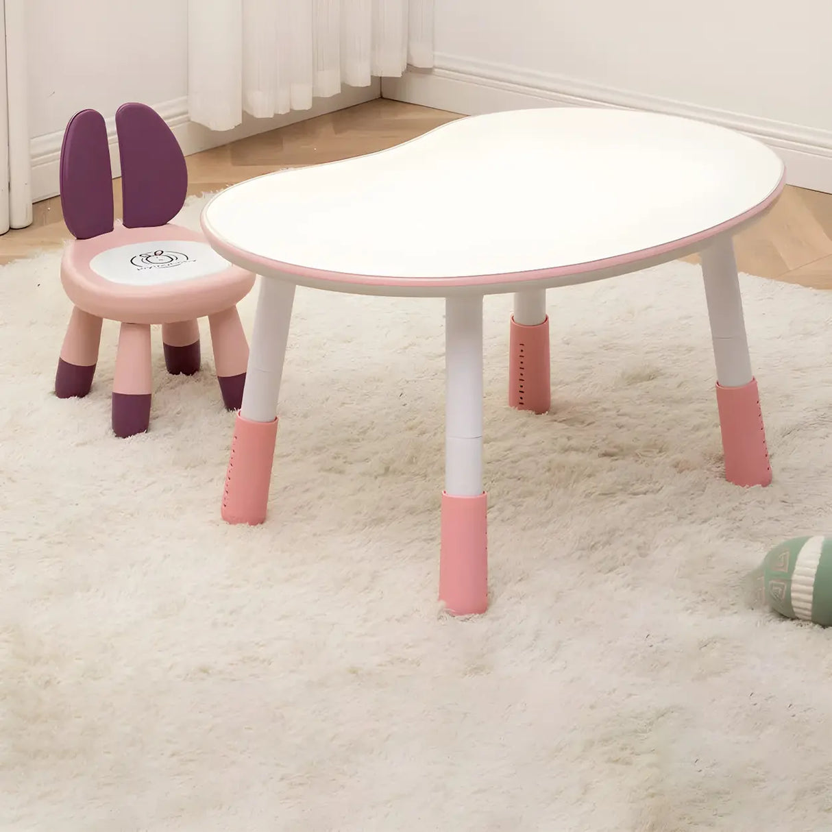 White Kidney-Shaped Toddler Learning Table Chair Set Image - 23