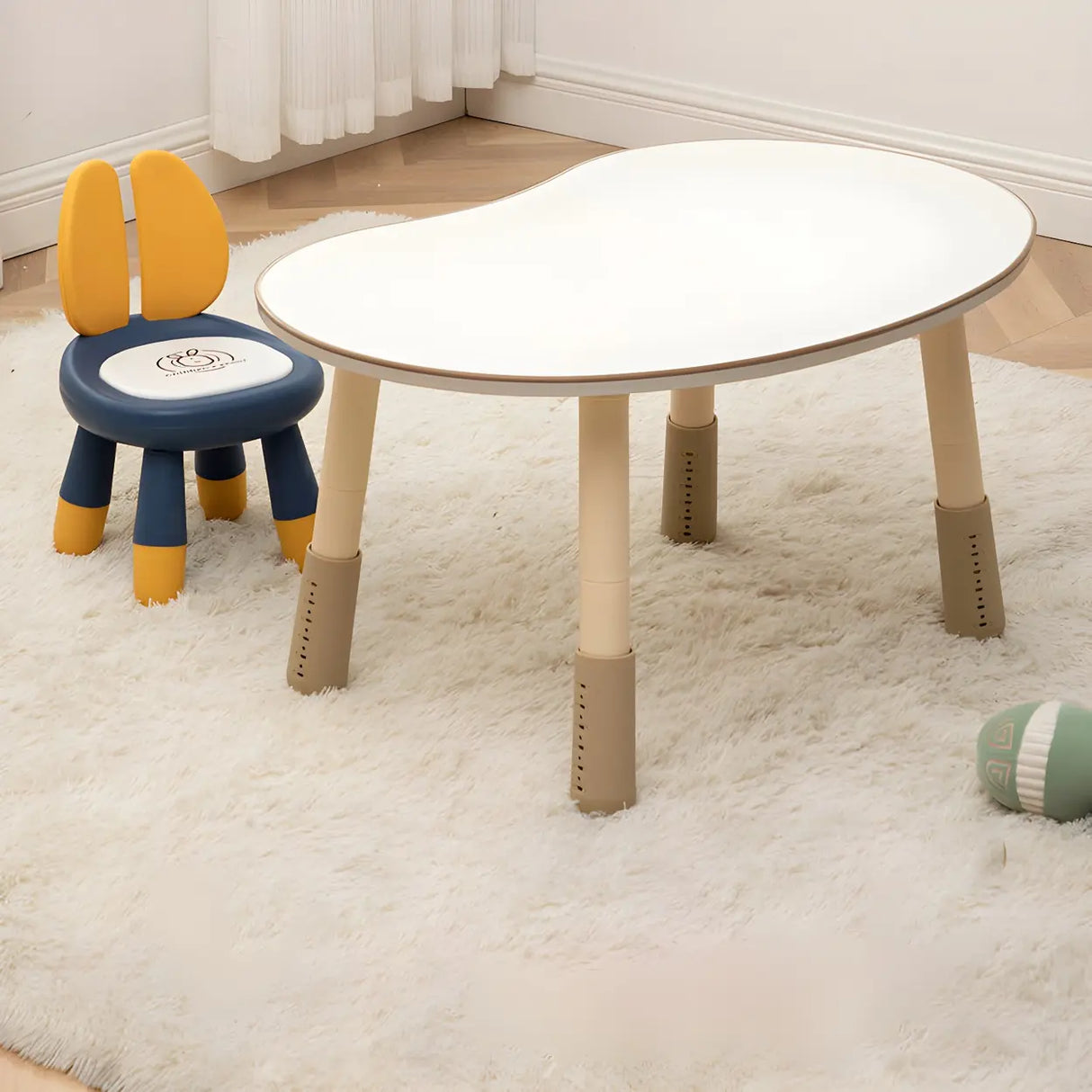 White Kidney-Shaped Toddler Learning Table Chair Set Image - 25