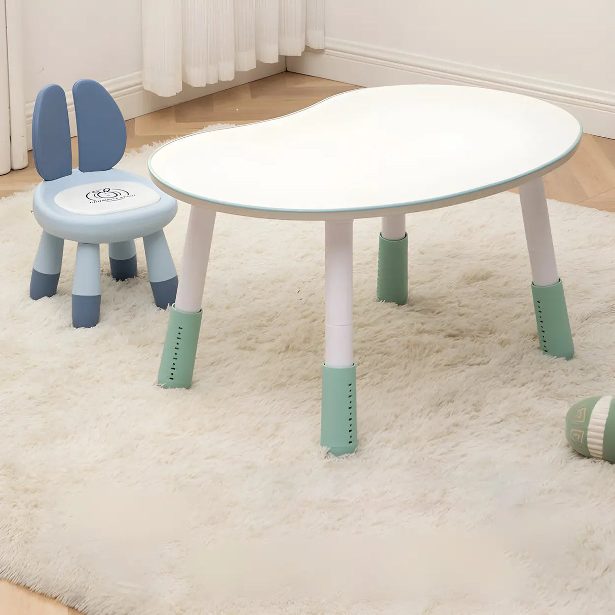 White Kidney-Shaped Toddler Learning Table Chair Set Image - 26