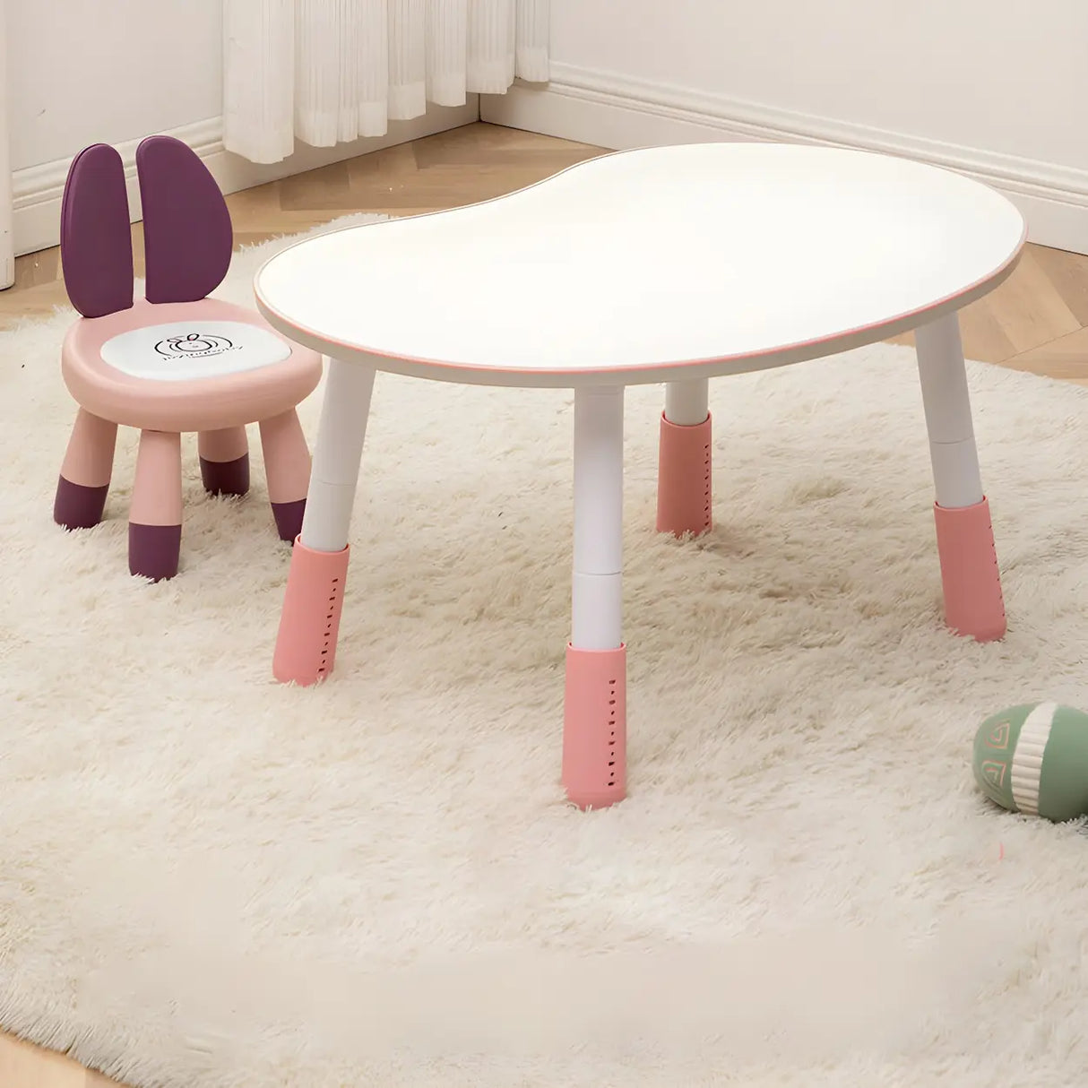 White Kidney-Shaped Toddler Learning Table Chair Set Image - 28