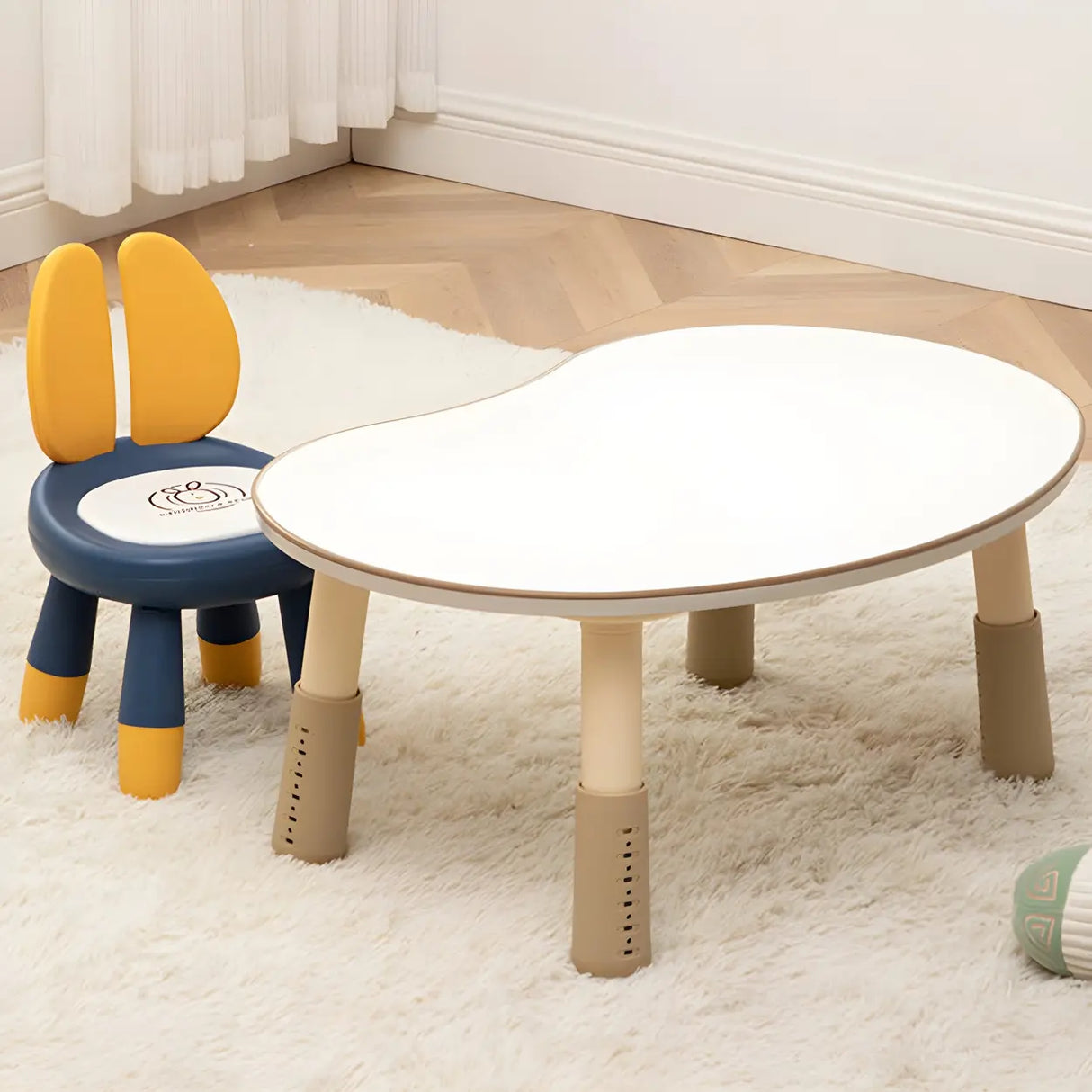 White Kidney-Shaped Toddler Learning Table Chair Set Image - 3