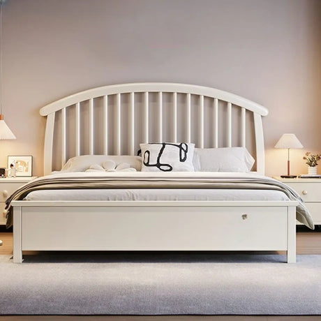 White King Curved Headboard Wood Elegant Panel Bed Image - 1