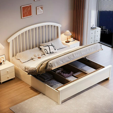 White King Curved Headboard Wood Elegant Panel Bed Image - 2