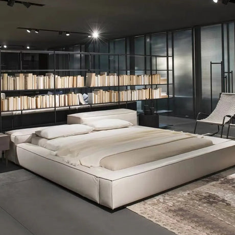 White King Platform Comfort Faux Leather Panel Bed Frame Image - 1