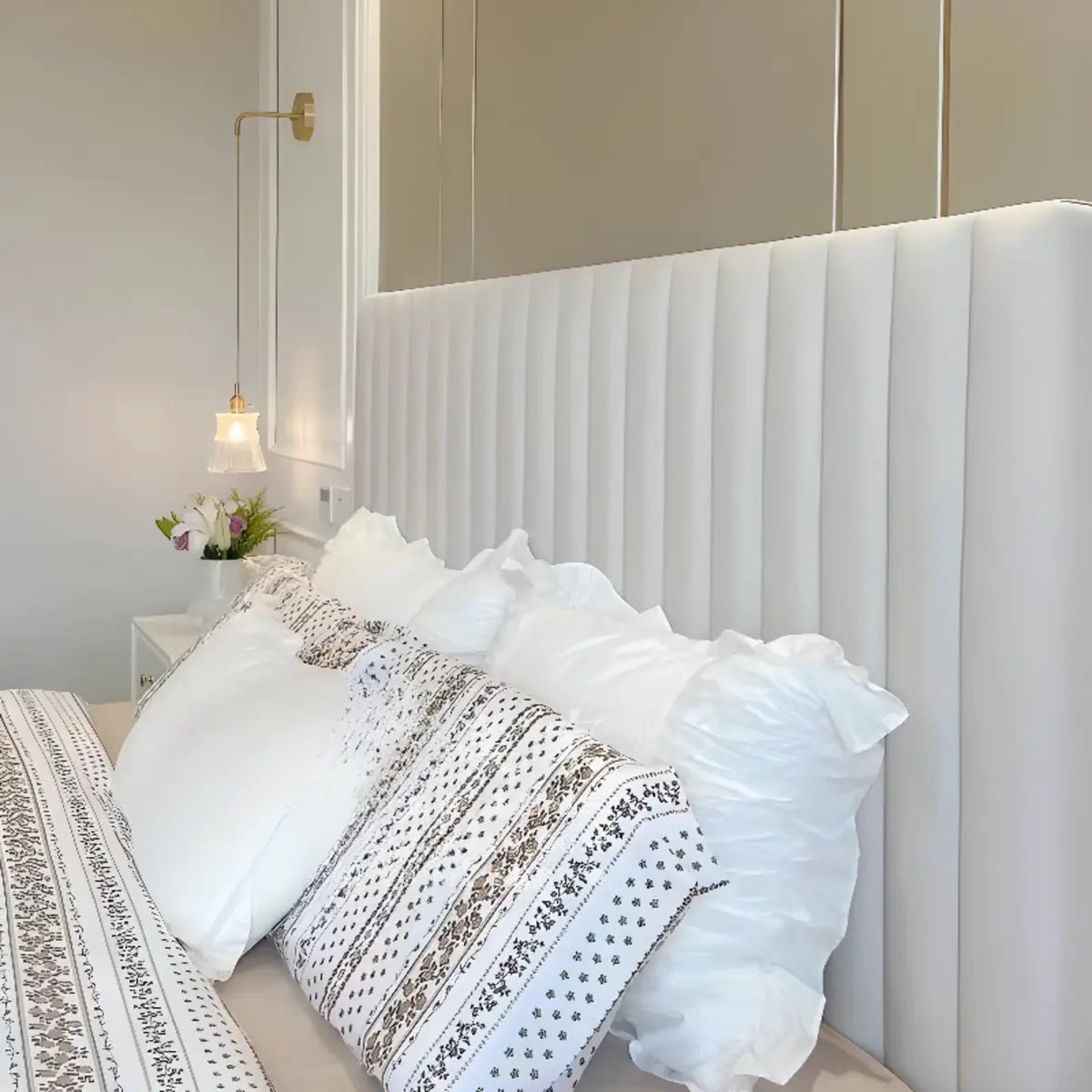 White King Rectangular Fabric Upholstered Panel Bed Image - 10