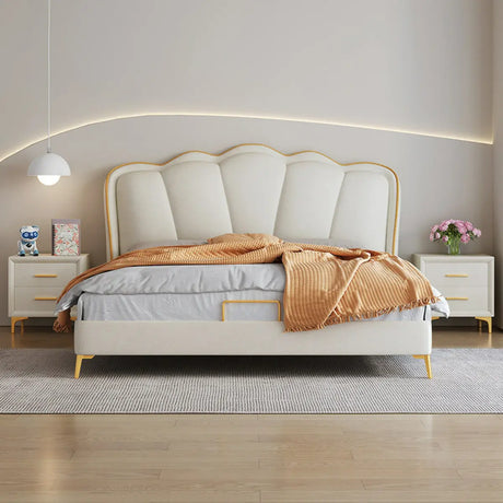 White King Scalloped Upholstered Lift Up Storage Bed Image - 1