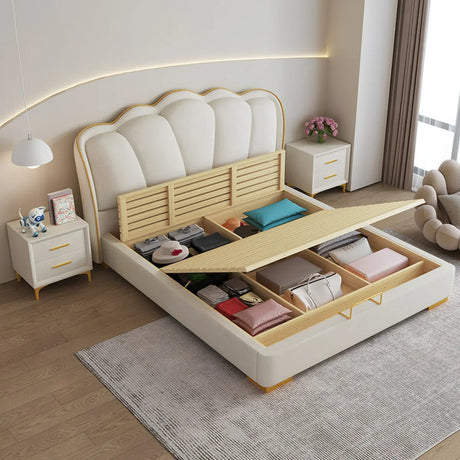 White King Scalloped Upholstered Lift Up Storage Bed Image - 2