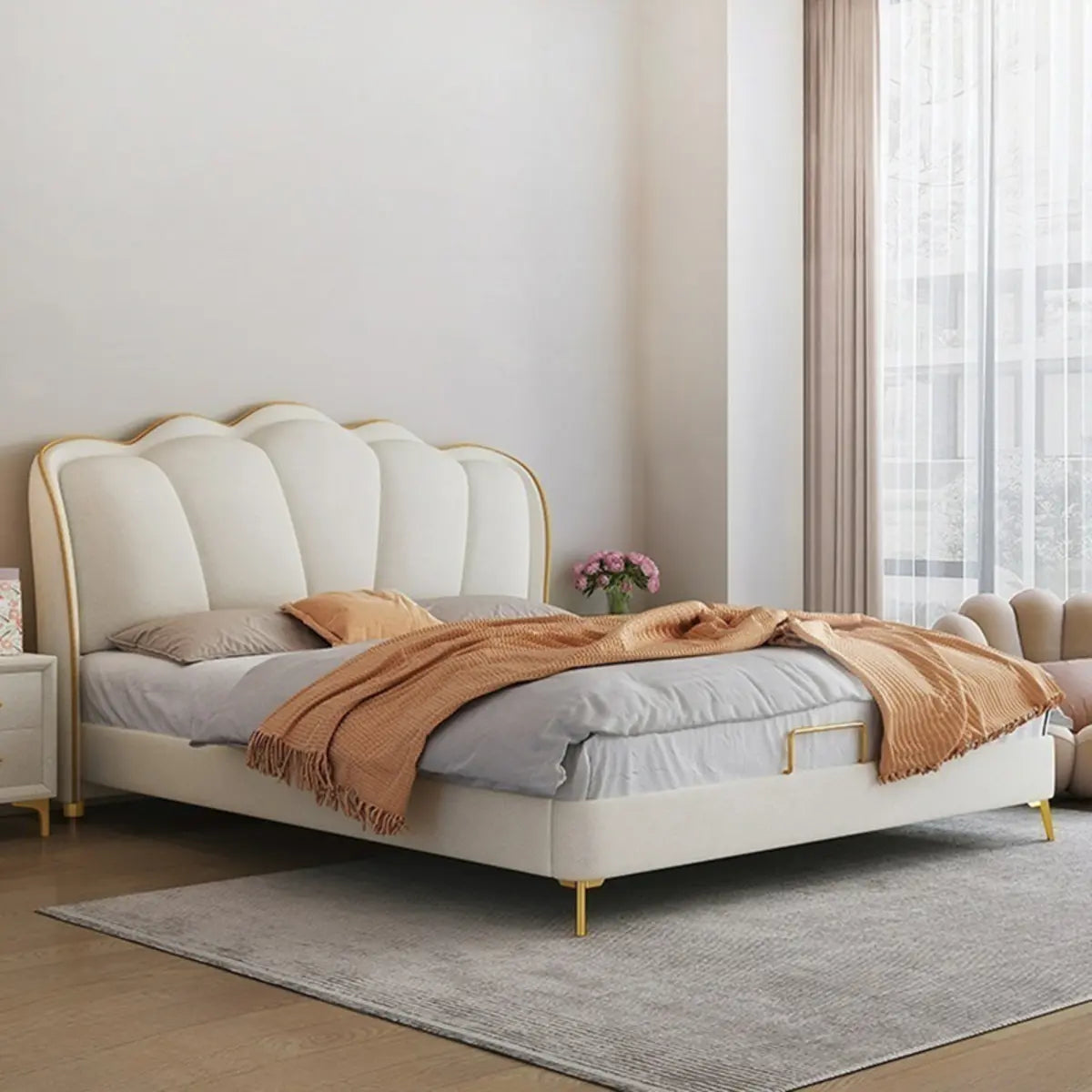 White King Scalloped Upholstered Lift Up Storage Bed Image - 3