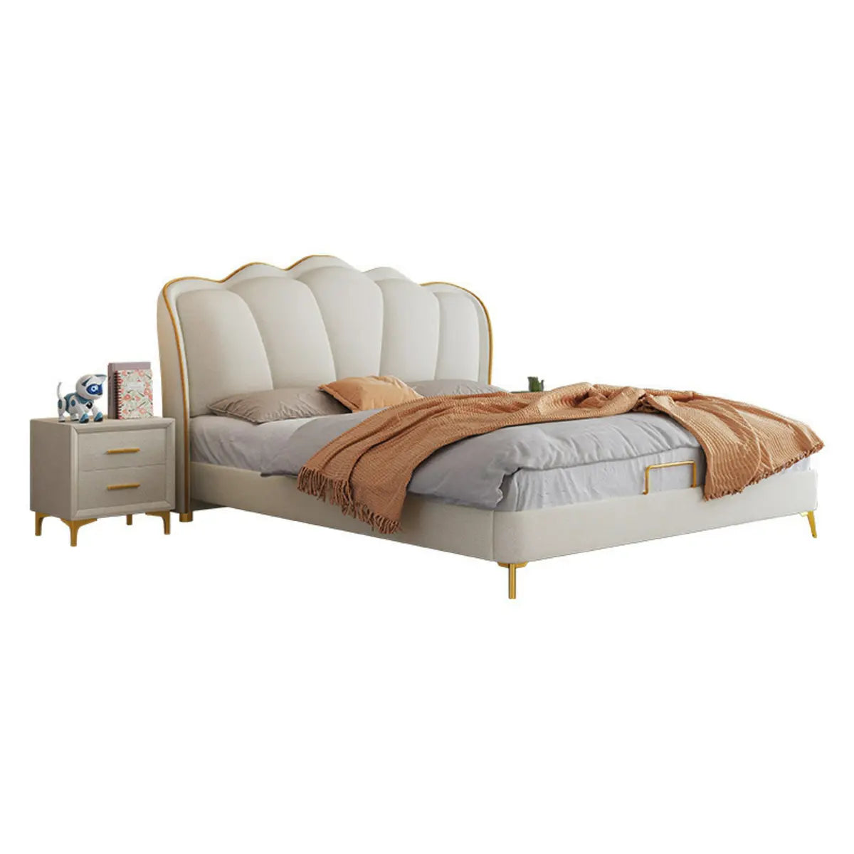 White King Scalloped Upholstered Lift Up Storage Bed Image - 5