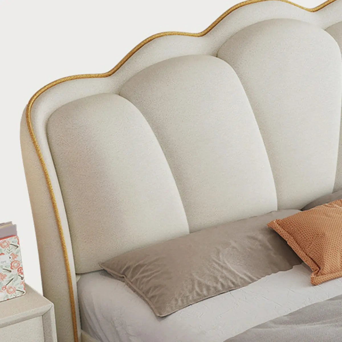 White King Scalloped Upholstered Lift Up Storage Bed Image - 6