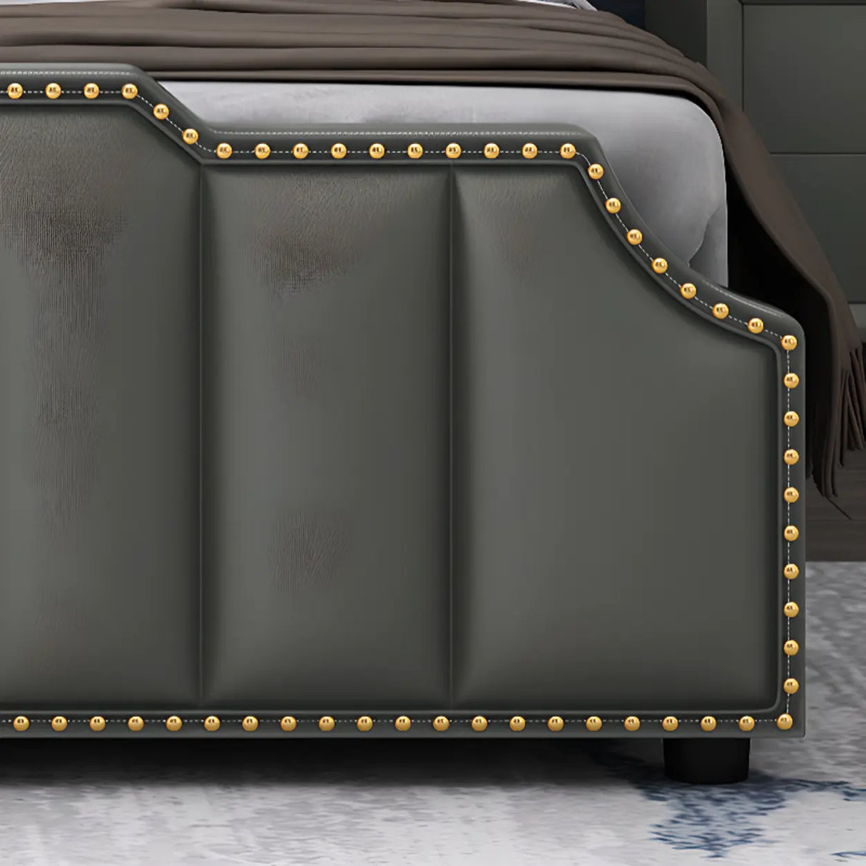 White King Upholstered Headboard Leather Modern Panel Bed Image - 10