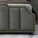 White King Upholstered Headboard Leather Modern Panel Bed Image - 10