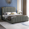 White King Upholstered Headboard Leather Modern Panel Bed Image - 11