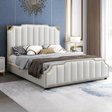 White King Upholstered Headboard Leather Modern Panel Bed Image - 13