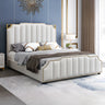 White King Upholstered Headboard Leather Modern Panel Bed Image - 13