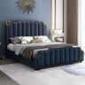 White King Upholstered Headboard Leather Modern Panel Bed Image - 15