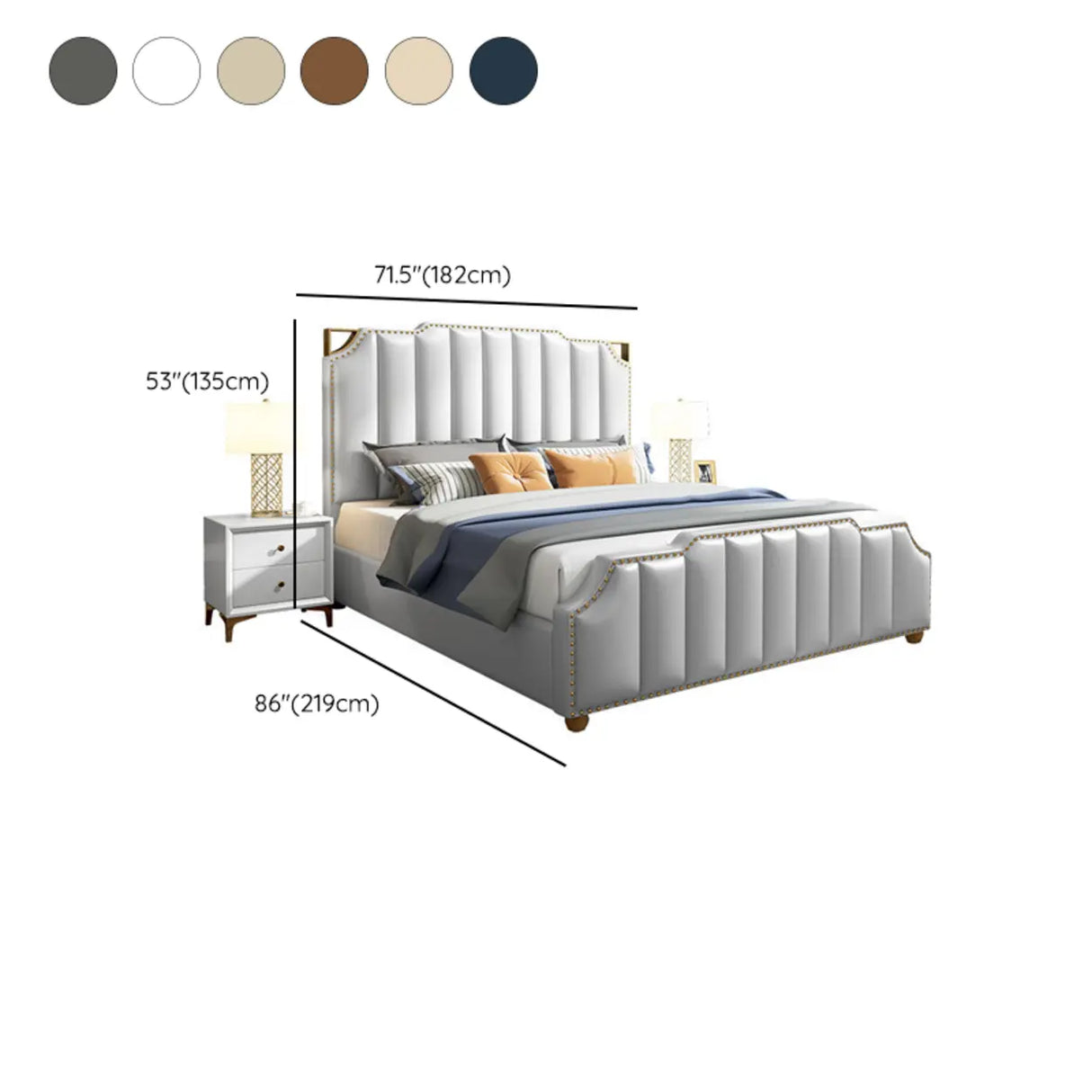 White King Upholstered Headboard Leather Modern Panel Bed Image - 18
