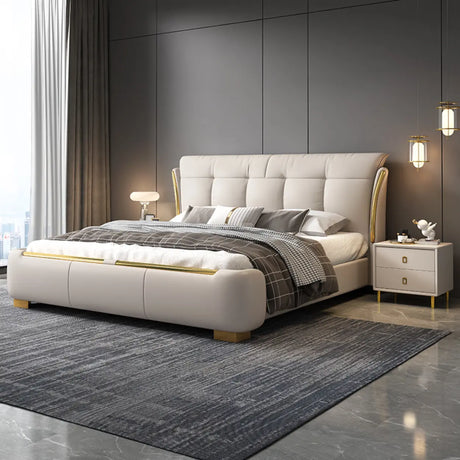 White King Upholstered Leather Modern Wingback Bed Image - 1