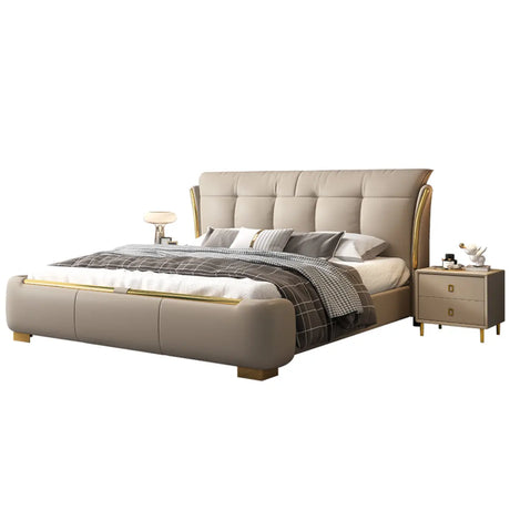 White King Upholstered Leather Modern Wingback Bed Image - 2