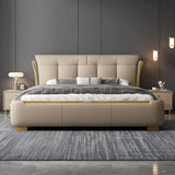 White King Upholstered Leather Modern Wingback Bed Image - 3