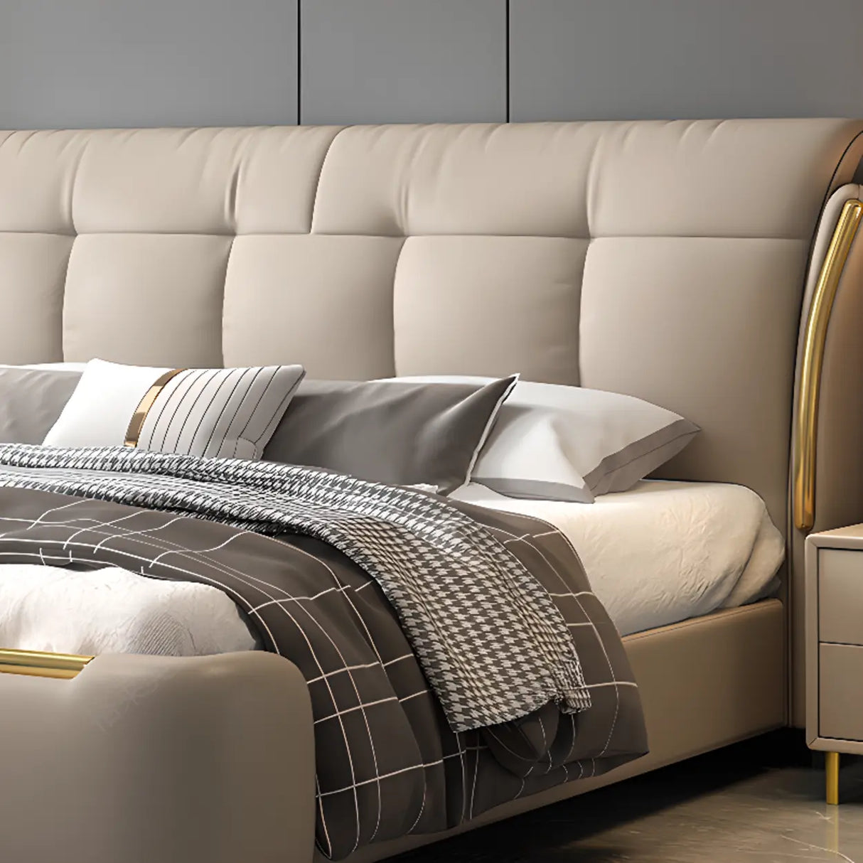 White King Upholstered Leather Modern Wingback Bed Image - 4