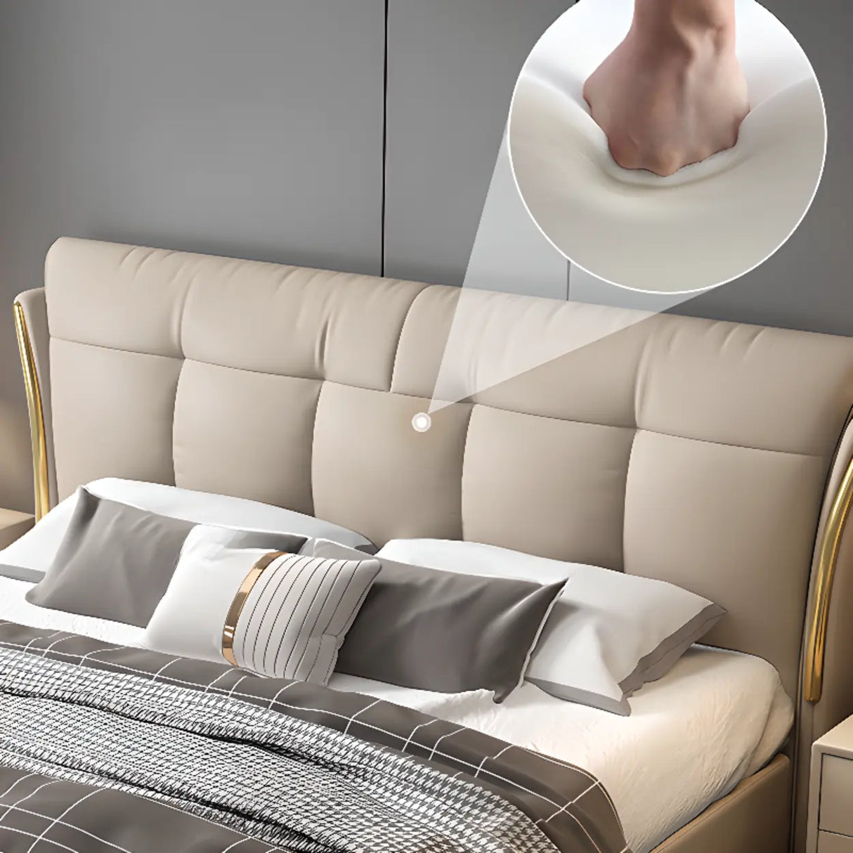 White King Upholstered Leather Modern Wingback Bed Image - 5