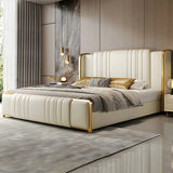 White King Upholstered Leather Wingback Luxury Bed Image - 1