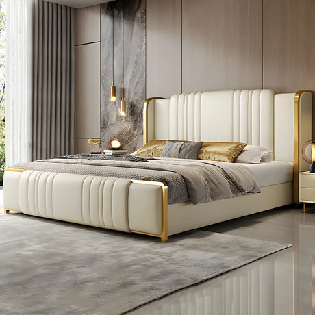 White King Upholstered Leather Wingback Luxury Bed Image - 1
