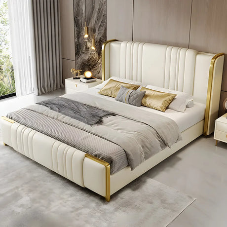 White King Upholstered Leather Wingback Luxury Bed Image - 2