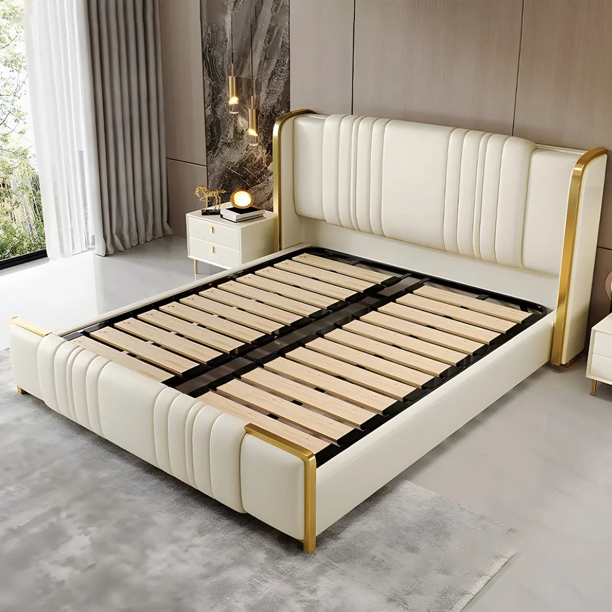 White King Upholstered Leather Wingback Luxury Bed Image - 4