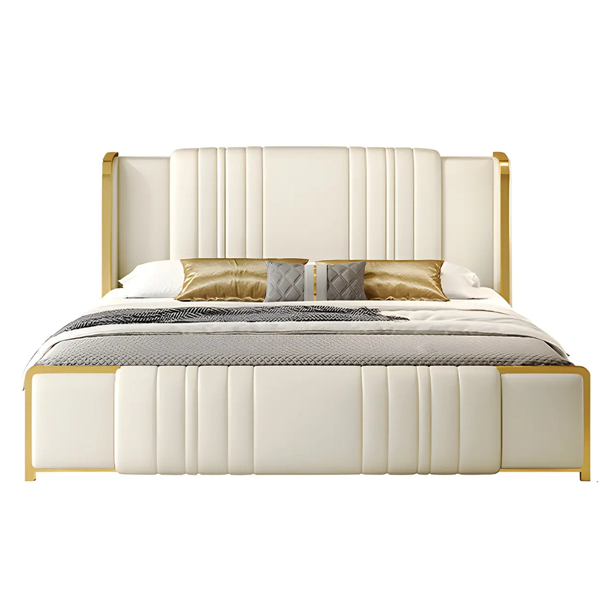 White King Upholstered Leather Wingback Luxury Bed Image - 5