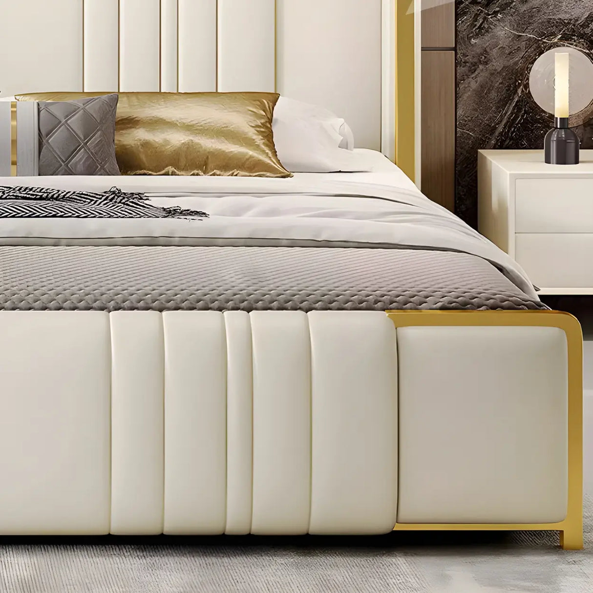 White King Upholstered Leather Wingback Luxury Bed Image - 6