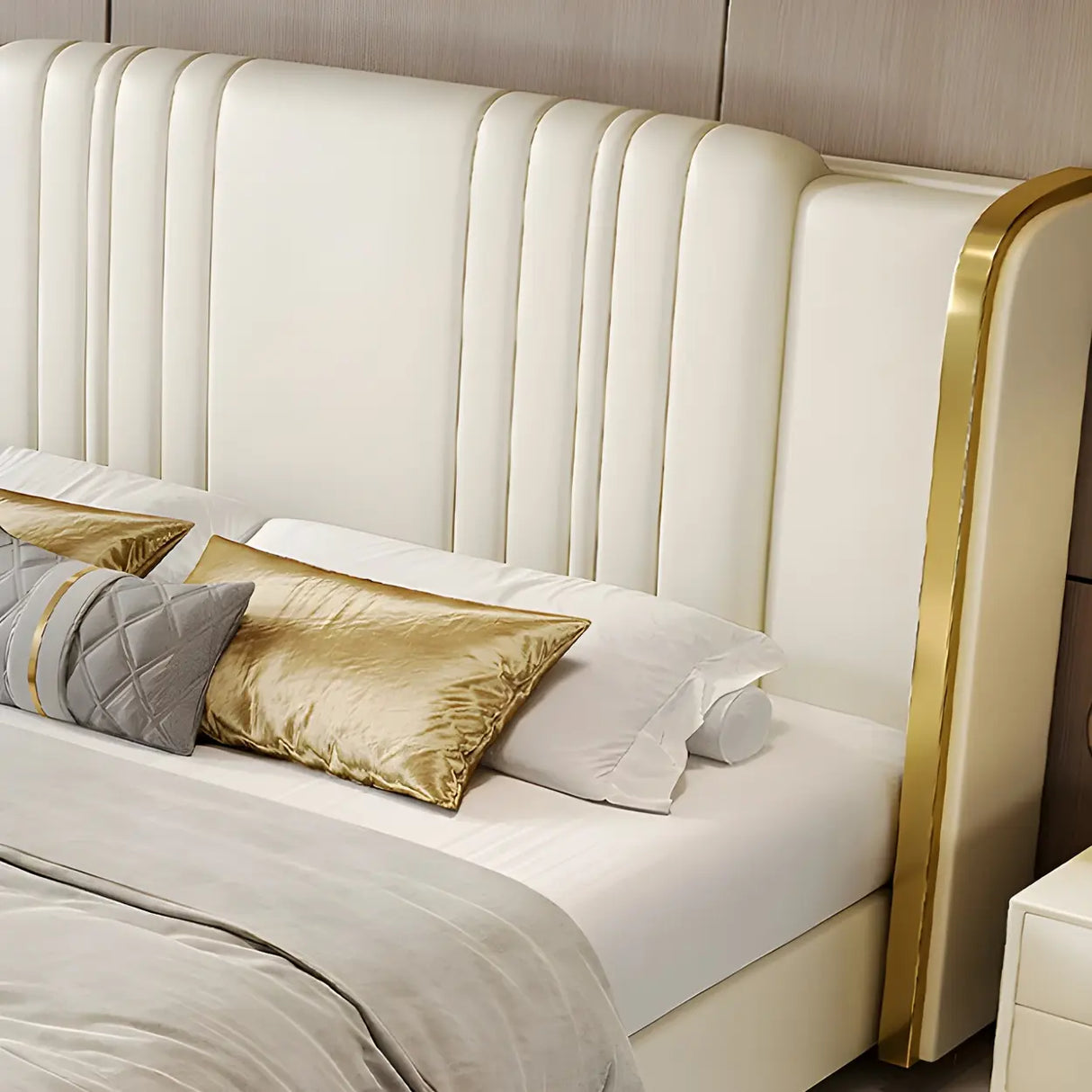 White King Upholstered Leather Wingback Luxury Bed Image - 7