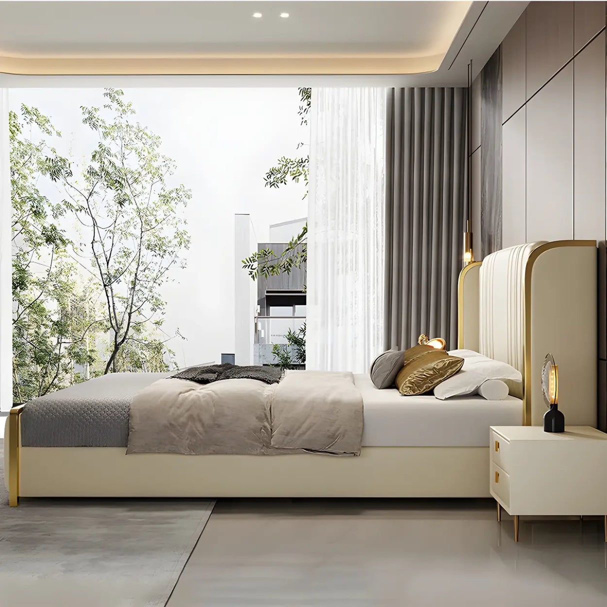 White King Upholstered Leather Wingback Luxury Bed Image - 8