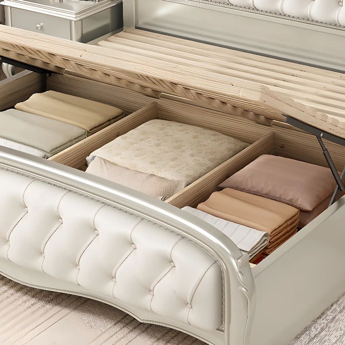 White King Victorian Upholstered Storage Panel Bed Image - 3