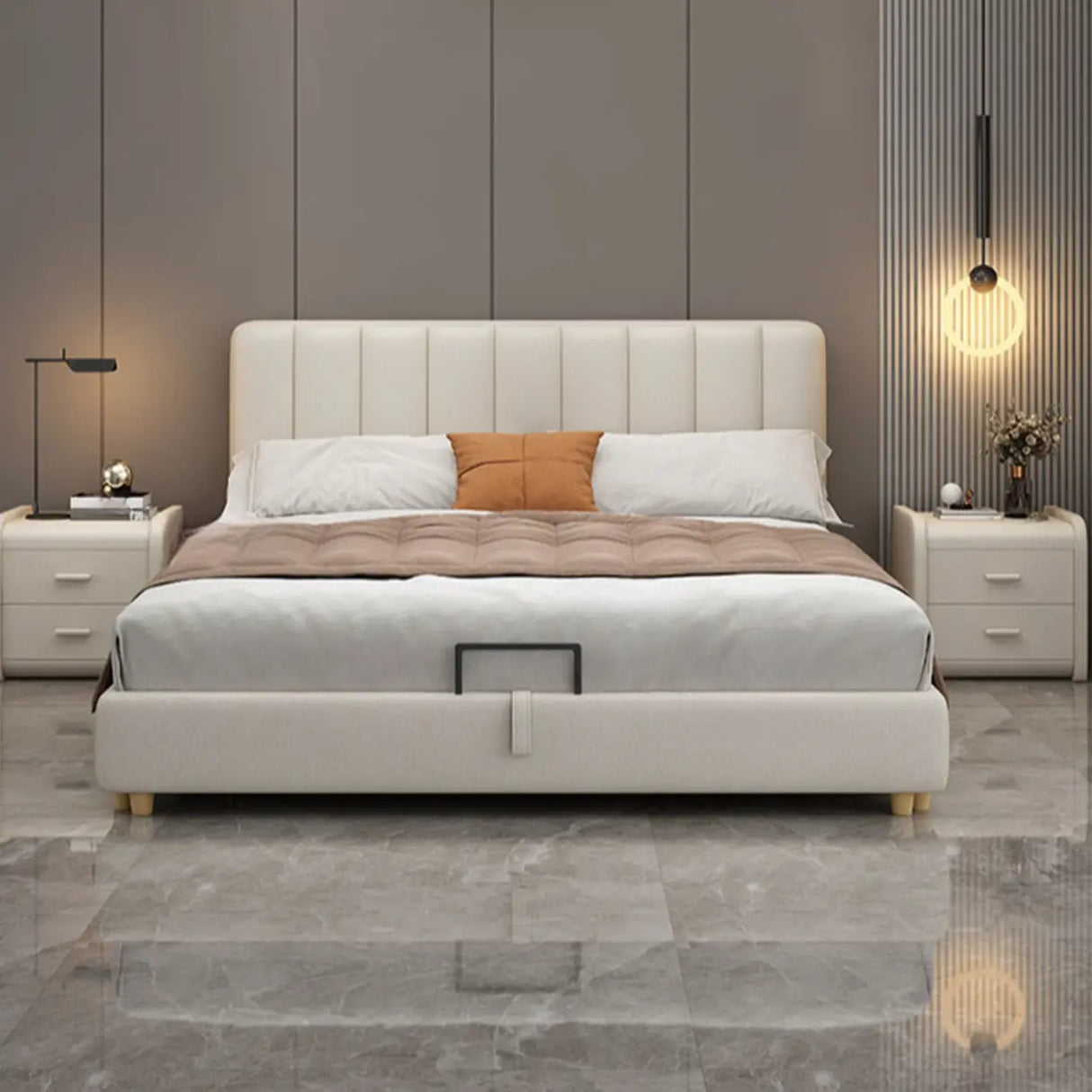 White King Wood Upholstered Storage Bed with Mattress Image - 3