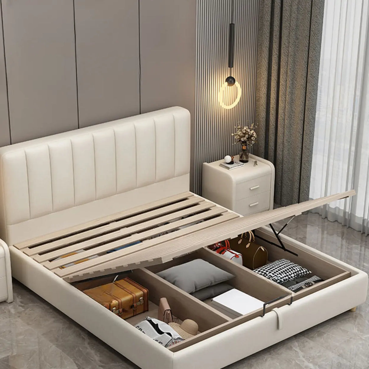 White King Wood Upholstered Storage Bed with Mattress Image - 9