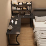 White L-Shape Wooden Writing Desk with Shelves Image - 19