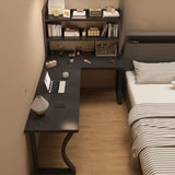 White L-Shape Wooden Writing Desk with Shelves Image - 20