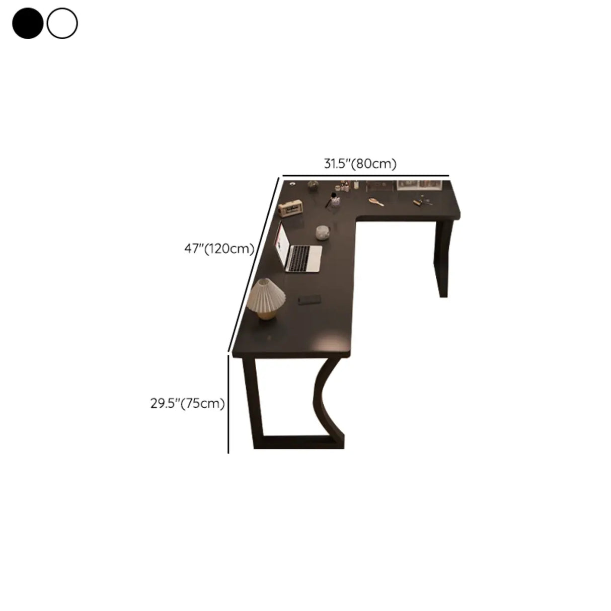 White L-Shape Wooden Writing Desk with Shelves 