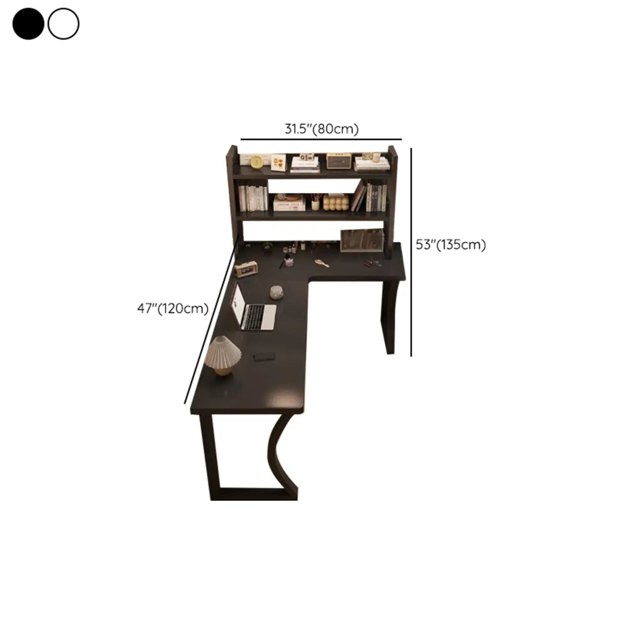 White L-Shape Wooden Writing Desk with Shelves Image - 26
