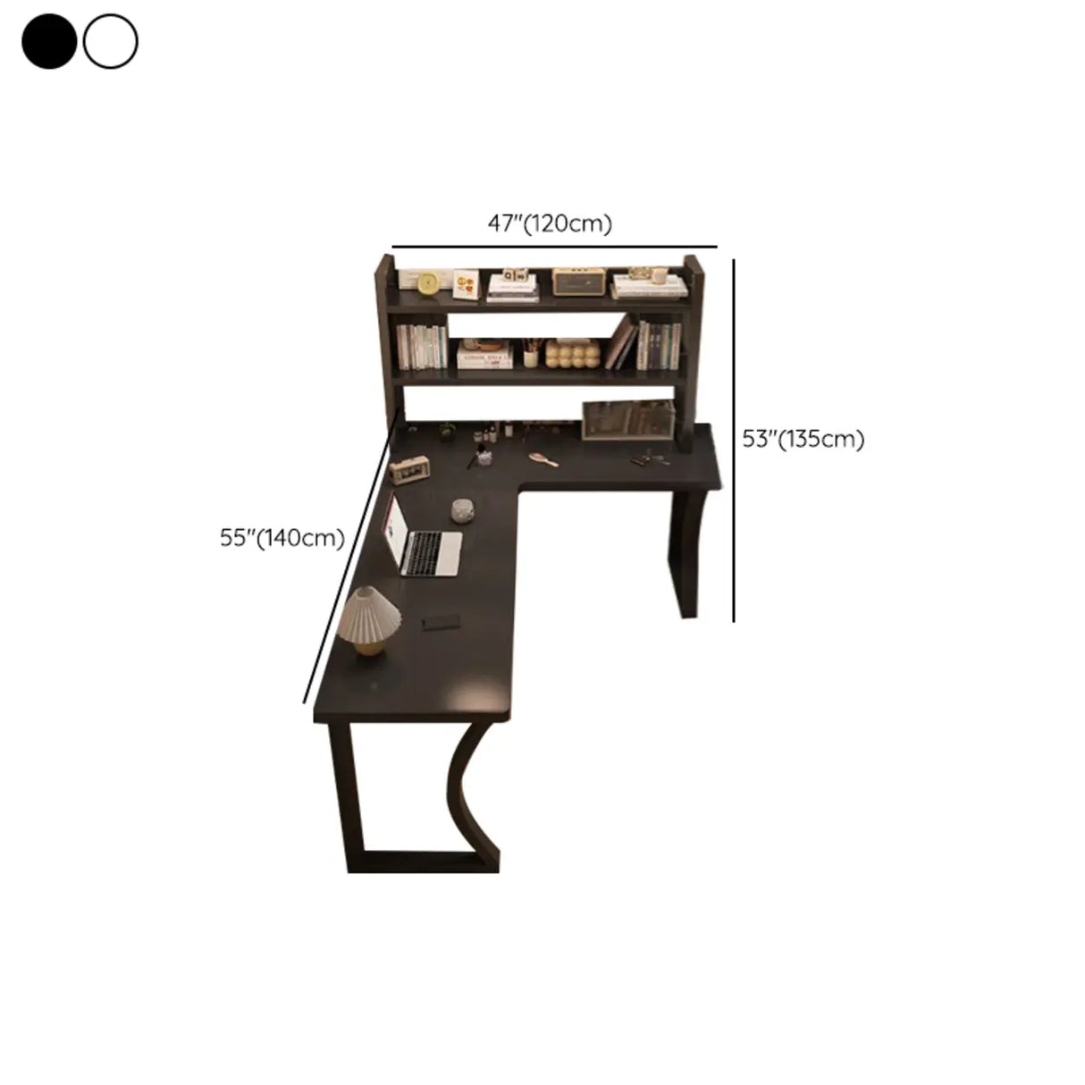 White L-Shape Wooden Writing Desk with Shelves Image - 28