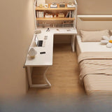 White L-Shape Wooden Writing Desk with Shelves Image - 3