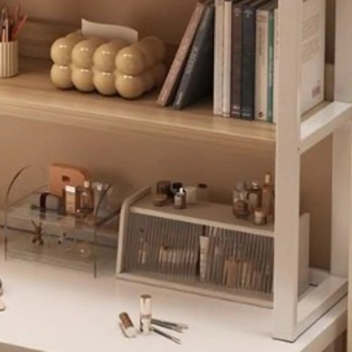 White L-Shape Wooden Writing Desk with Shelves Image - 4