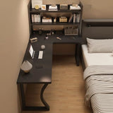 White L-Shape Wooden Writing Desk with Shelves Image - 8